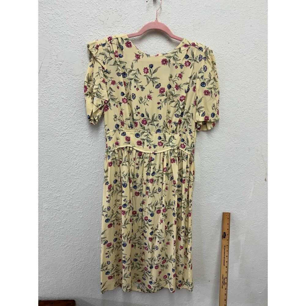 MHM Vintage 80s 90s Puff Sleeve Yellow Floral Dress 10